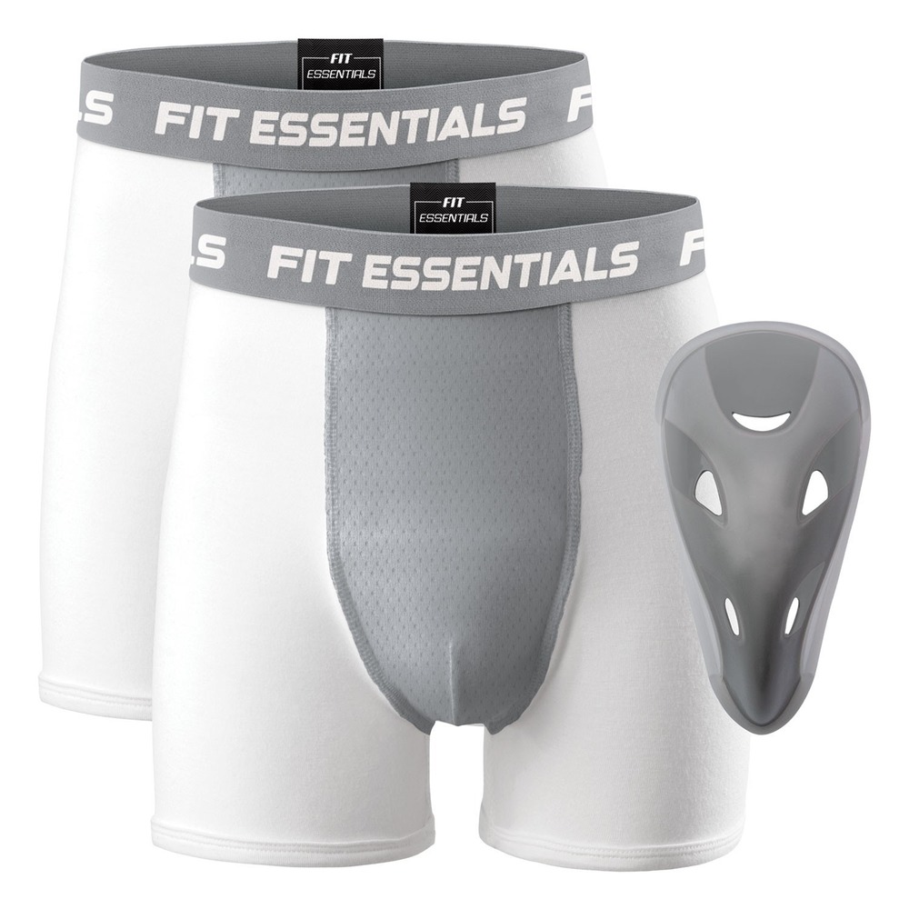 Fit Essentials Adult Performance Boxer with Cup - 2-Pack - White/Gray, Small, S